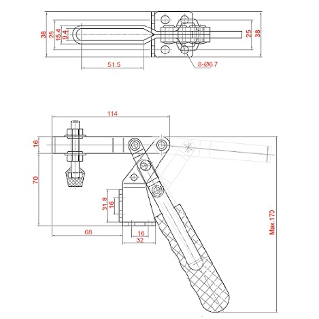Vendita online Bloccaggio orizzontale base piatta montaggio frontale braccio regolabile 100 Kg.